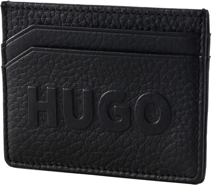 HUGO Leren kaarthouder New Ethon Card Holder Black zwart