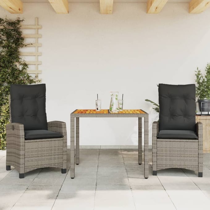 vidaXL - 3-delige - Tuinset - met - kussens - poly - rattan - grijs