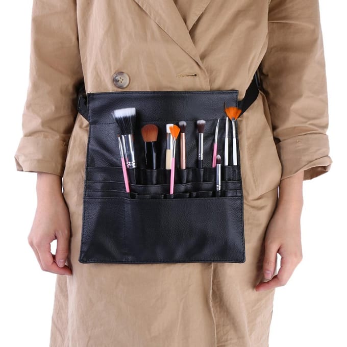 Organisateur Professionnel Noir PU pour Pinceaux de Maquillage Cosmétiques, Étui Sac Banane brown