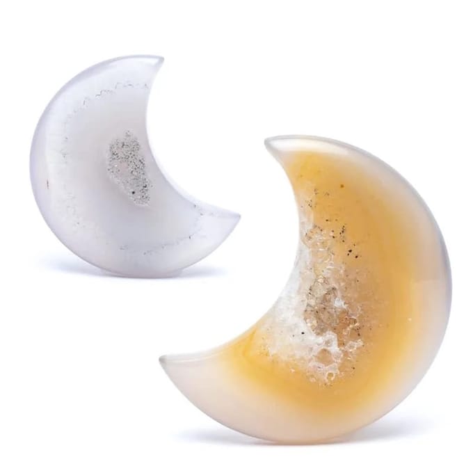 Agaat Edelsteen Met Kristallisatie - Maanvormig - 2 stuks - 4cm P/s