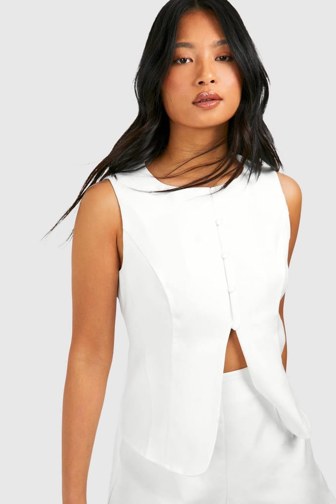 boohoo Dames Petite getailleerd vest | Ivory | Maat: 16