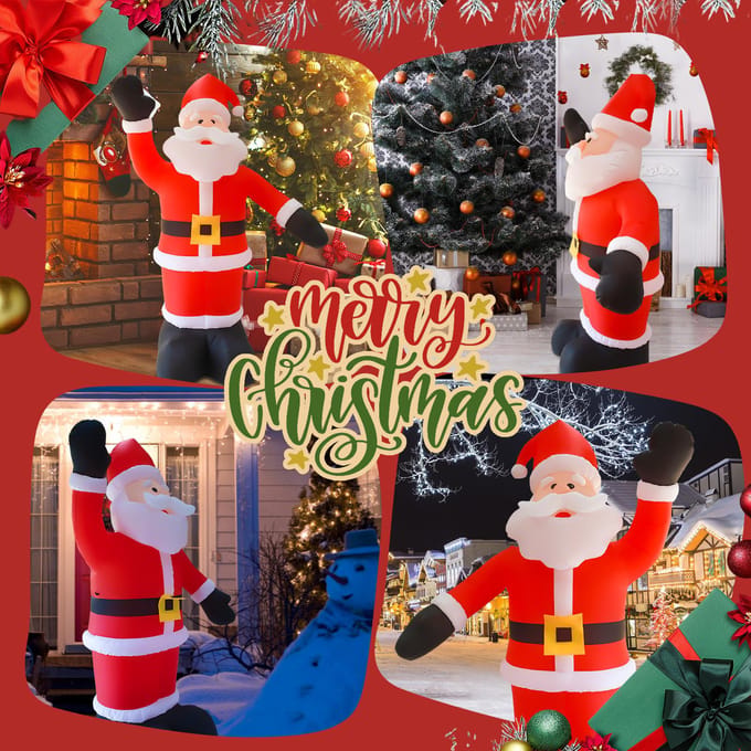 8FT Tall Christmas Springkussens Kerstman Waterdicht 9 LED Light Up Giant Opblaasbare Kerstman met EU Plug rood