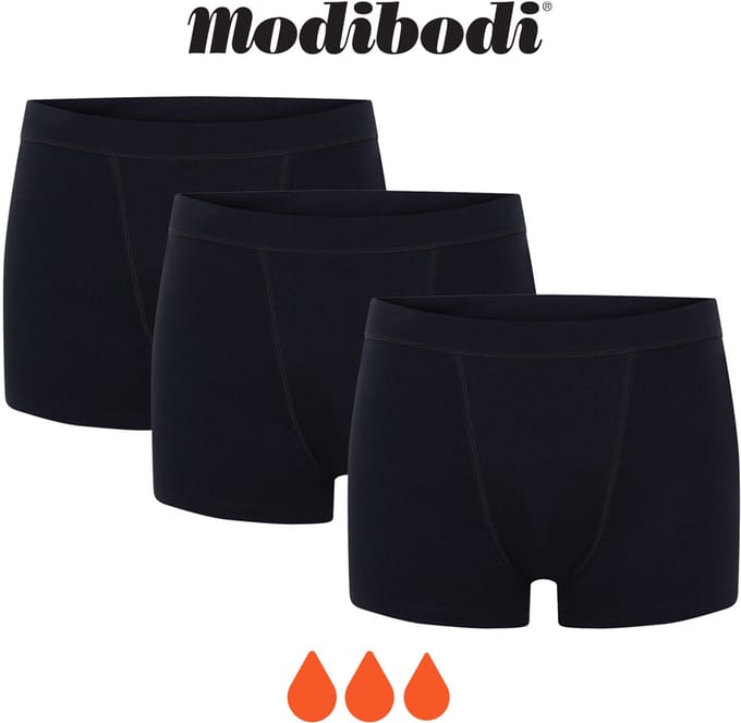 Modibodi Menstruatie Ondergoed Super Absorberend Dames Zachte Stretch Naadloze Boyshort 3 Pack Zwart 36/38