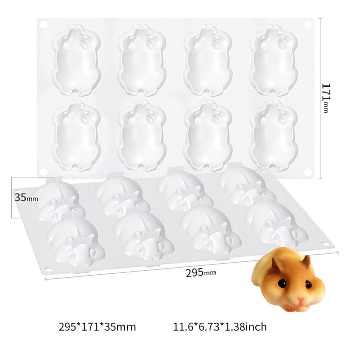 8 Holte Rat Vorm Siliconen Muis Vorm Schattige Bakvorm voor Cake Gelei Chocolade white