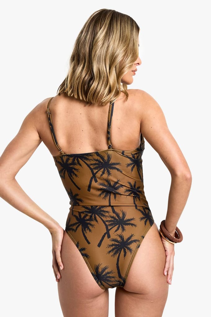 boohoo Dames Palm Tree Print Triangle Swimsuit | Khaki | Maat: 6