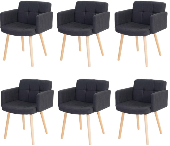 Set van 6 eetkamerstoelen Orlando II, keukenstoel, retro design ~ textiel, donkergrijs