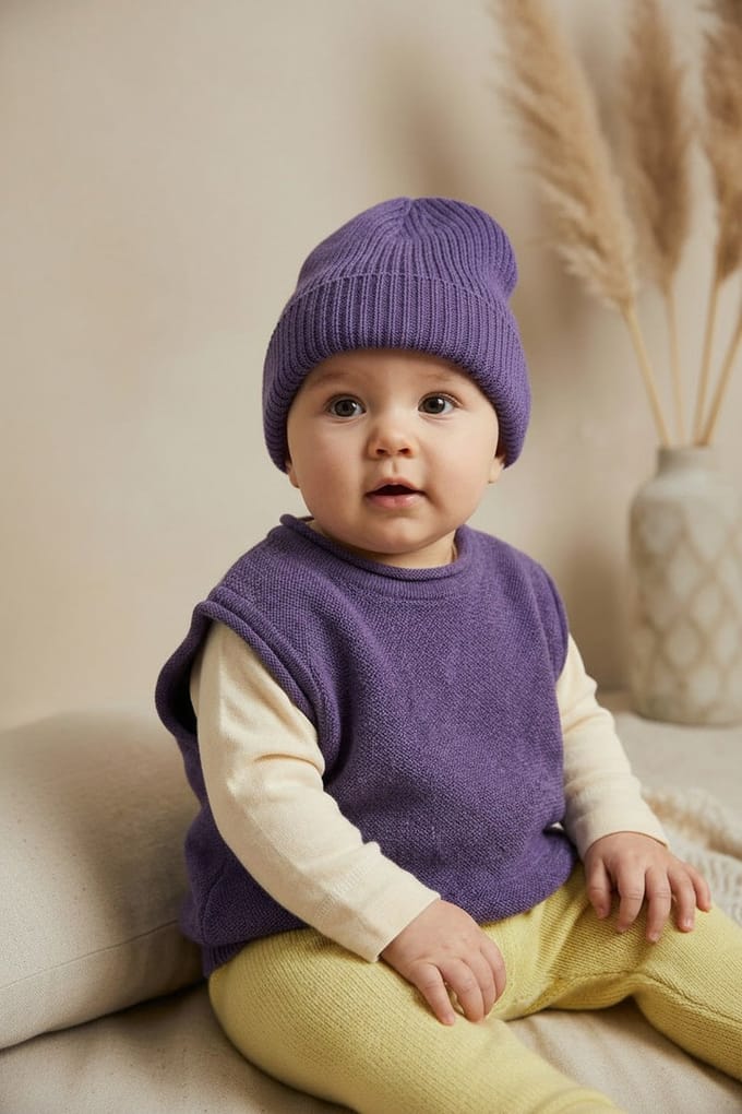 Merinowol Gebreide Baby Muts - Violet 44