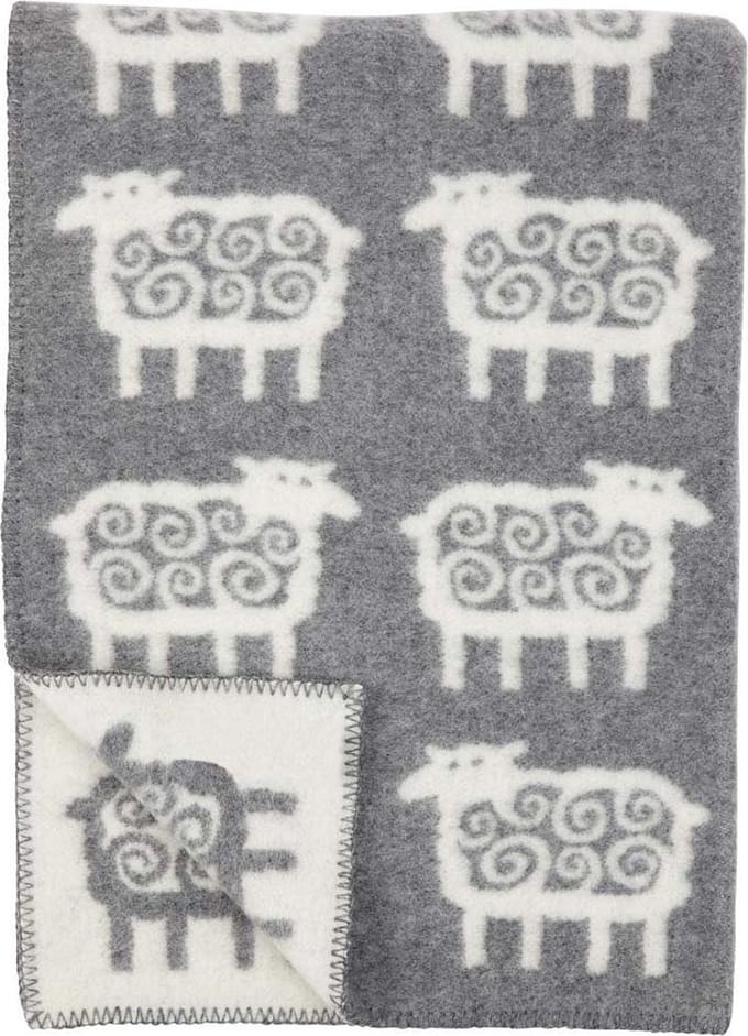 Klippan Ledikantdeken eco lamswol schaap antraciet-wit -130x90cm