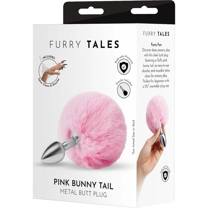 'Fluffy Bunny Tail - Metal Butt Plug', 12 cm