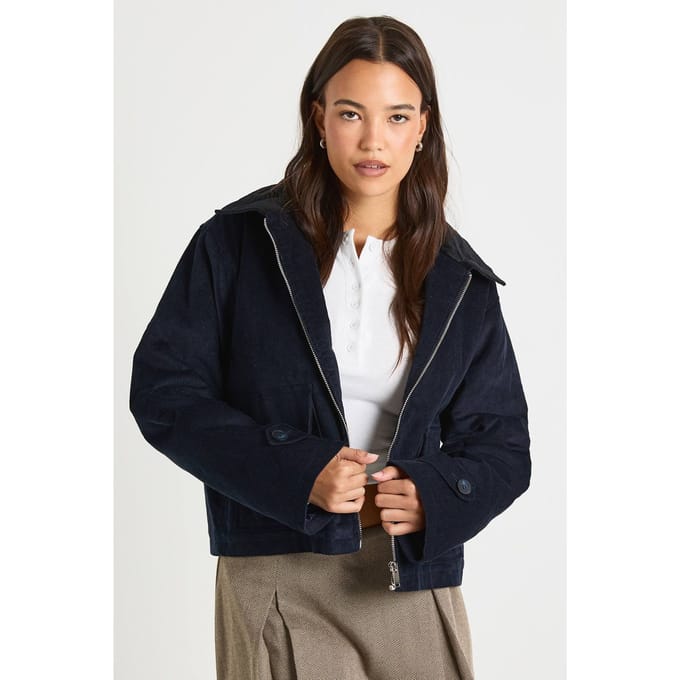 boohoo Dames Corduuryojasje met contrasterende kraag | Marineblauw | Maat: 42