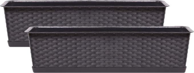 Prosperplast Ratolla plantenbak/bloembak - 2x - donkerbruin - 8L - 50 x 17 x 15 cm