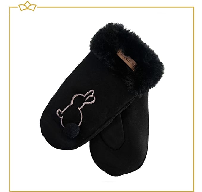 ATTREZZO® Handschoenen Kind - Wanten - One Size - Zwart - Konijn - extra warm!
