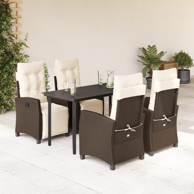 vidaXL - 5-delige - Tuinset - met - kussens - poly - rattan - bruin