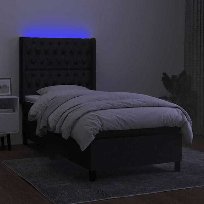 vidaXL - Boxspring - met - matras - en - LED - stof - zwart - 90x200 - cm