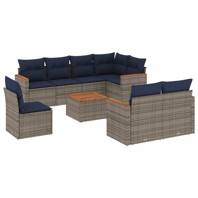 vidaXL - 9-delige - tuinbankset - met - kussens, - grijs - polyrotan