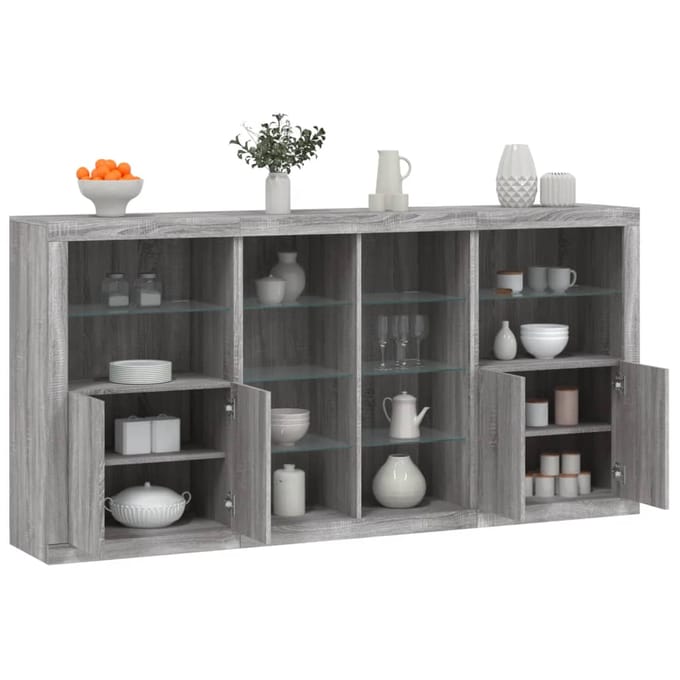 vidaXL - Dressoir - met - LED-verlichting - 202x37x100 - cm - grijs - sonoma - eiken