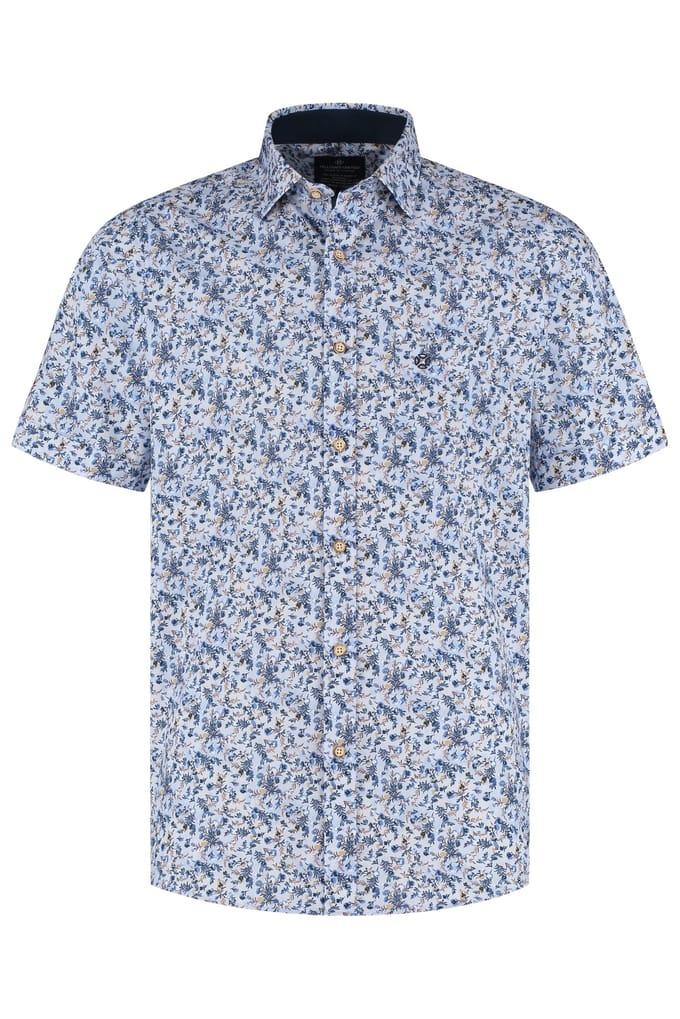 Fellows United Fellows United Korte Mouw Overhemd Mini Flower Mid Blue  M