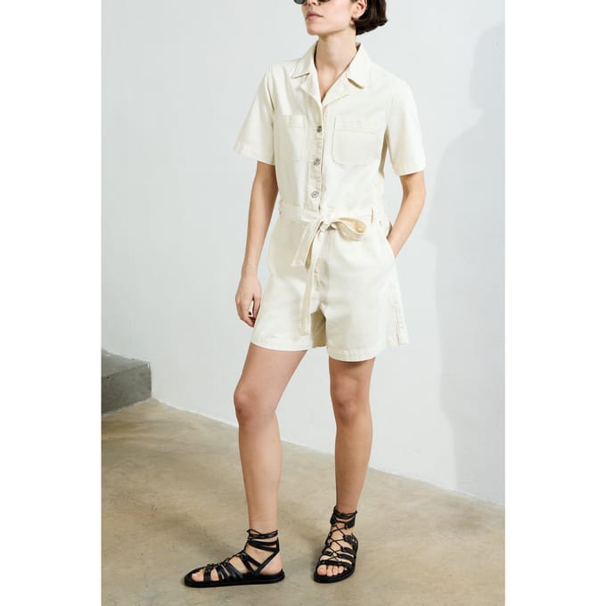 French Connection Dana Denim Ss Playsuit Ecru Taglia: 10 | Tute corte Outlet | Donna | Blu