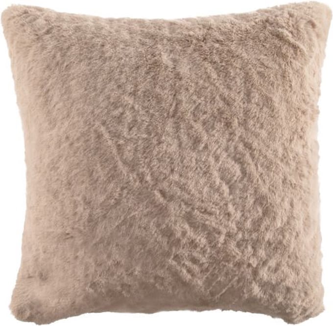 Tiseco - Kussen (gevuld) RUBY - zacht imitatie konijnenbont - 45x45 cm, Taupe