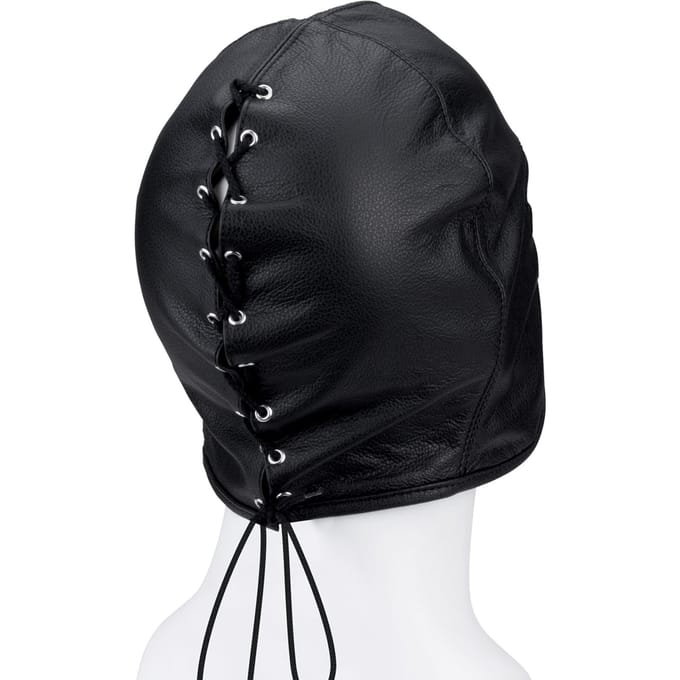 Leren hoofdmasker met open mondgebied