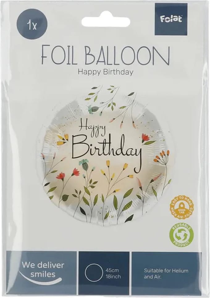 Folieballon Verjaardag Bloemenveld - 45 cm