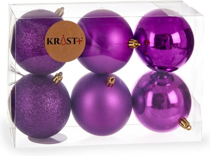 Krist+ kerstballen - 6x st - paars - kunststof - 8 cm - glitter glans mat