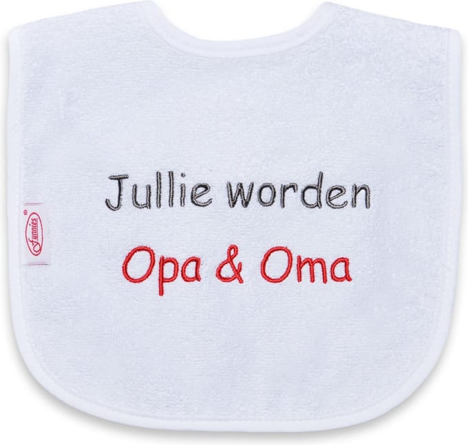 Funnies - geborduurd tekst slabbetje: Jullie Worden Opa & Oma