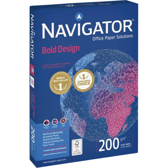 Kopieerpapier Navigator Bold Design A4 200gr wit 150 vel