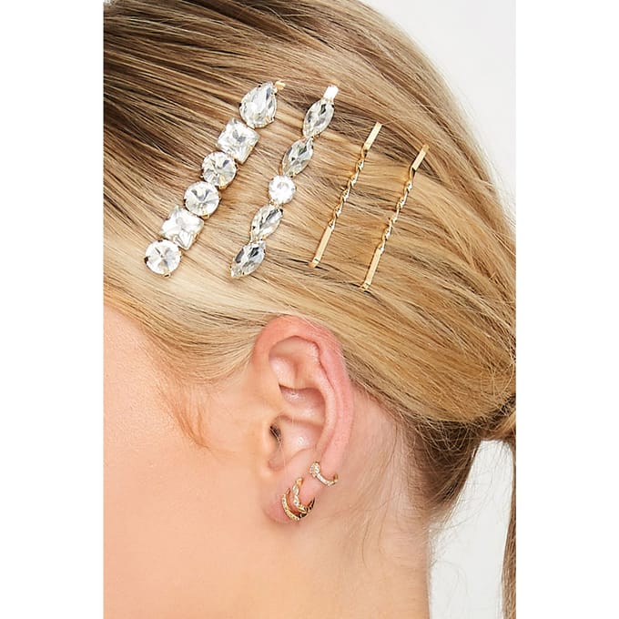 Yours Set Van Vier Paar Haarspelden Met Diamantjes In Goudsize One Size