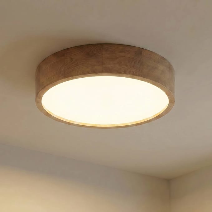 TEMAR LIGHTING Cleo plafondlamp, Ø 48 cm, 4-lamps, eikenhout, E27