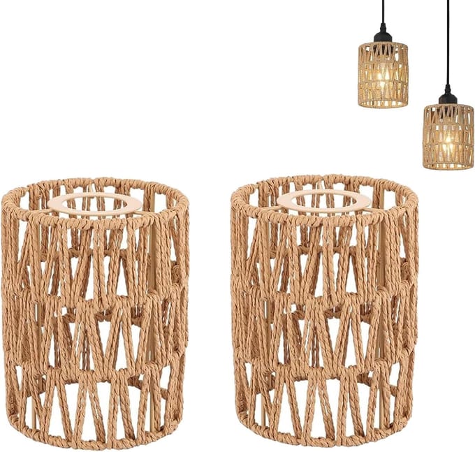 2 Pcs Boho Rattan Lampshade - Chandelier Ceiling Replacement - voor Dining Room - Bar - Living Room - Study - Verlichting Decor