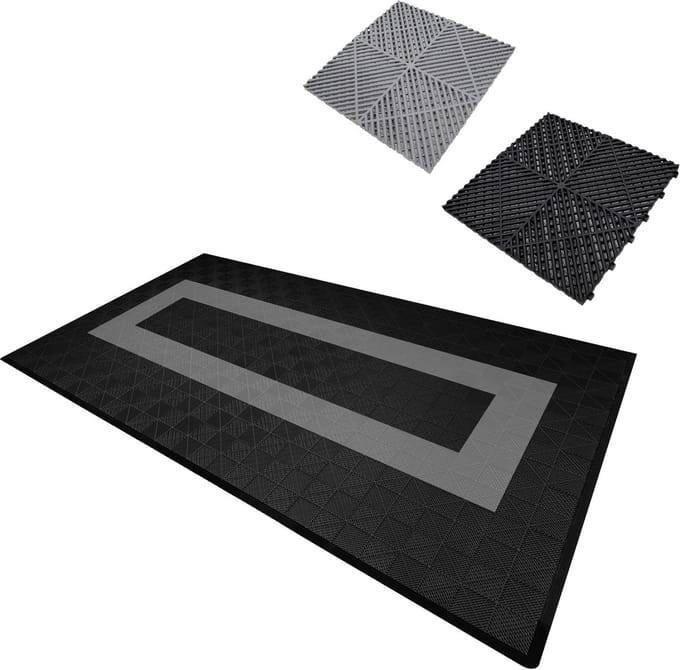 Geventileerde kliktegels - zwart-grijs - 3,2m x 6m - antislip