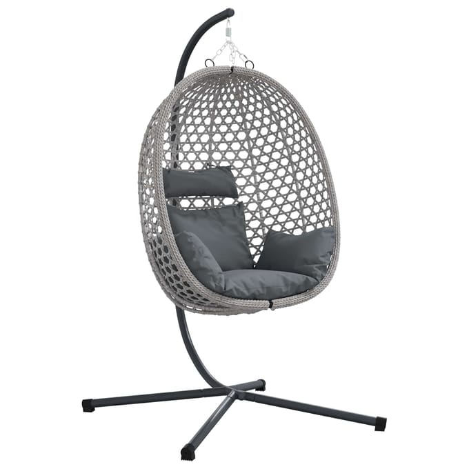 vidaXL - Hangende - ei-stoel - poly - rattan - 104 - x - 100 - x - 191 - cm - Grijs