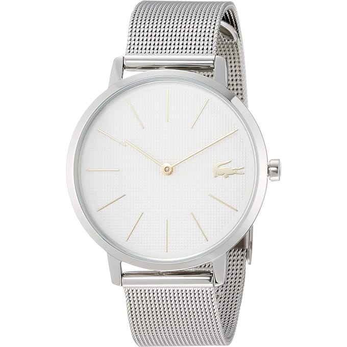 LACOSTE MOON Dames Quartz Horloge - Zilverkleurige Roestvrijstalen Mesh Band, Elegant Dagelijks Ontwerp, 2 Jaar Garantie white