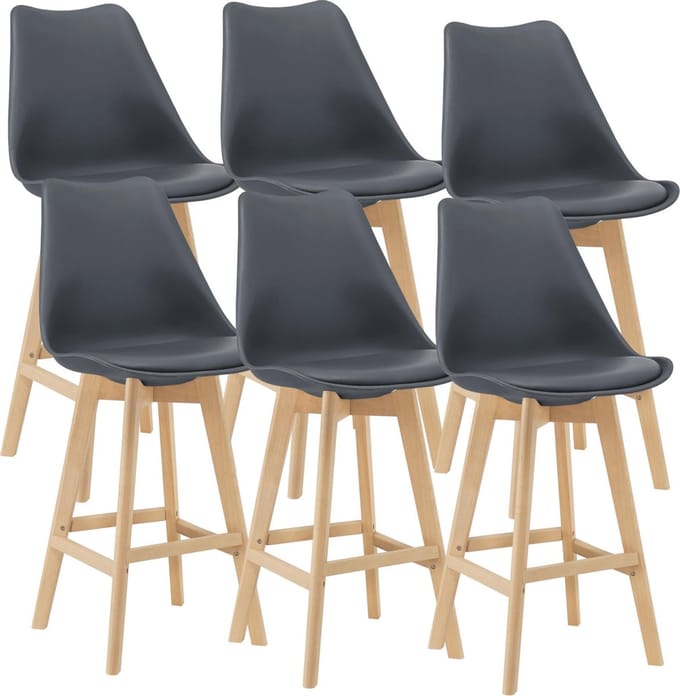 Barkruk set van 6 kunstleer en beuken 105x48x58 cm grijs