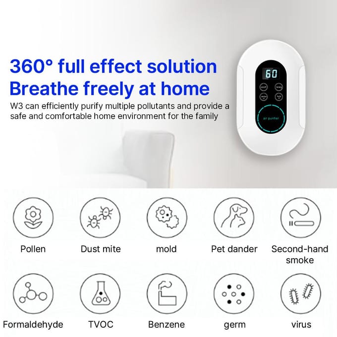 2-IN-1 luchtreiniger en ozonsterilisator voor thuis met timer, digitaal touchscreen en app-bediening US plug black