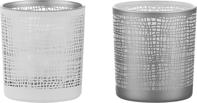 Waxinelichthouder Glas Wit/Grijs 2 st. - 8 cm