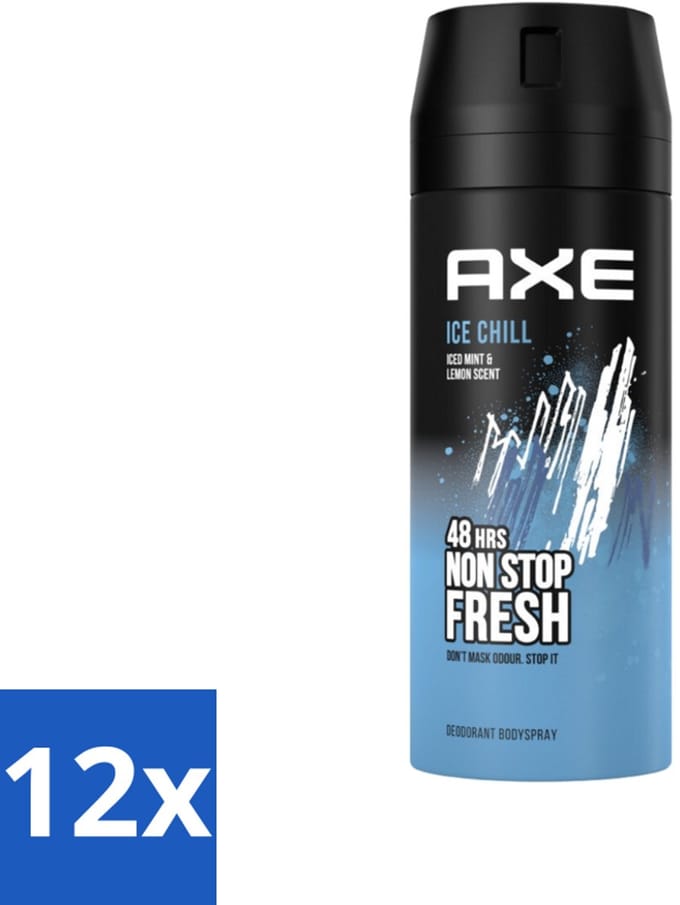 Axe - Deodorant Bodyspray - 48hrs Fresh - Ice Chill - Iced Mint & Lemon - 150 ml - Voordeelverpakking - 12 stuks