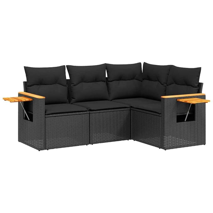 vidaXL - 4-delige - Loungeset - met - kussens - poly - rattan - zwart