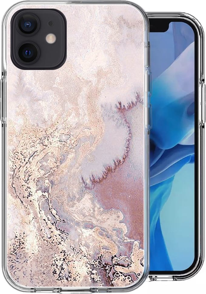 Hoesje geschikt voor iPhone 12 Mini - Siliconen Shock Proof Case Back Cover Hoes Marmer Roze
