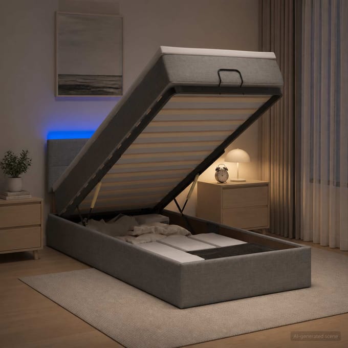 vidaXL - Ottomaanse - Bed - met - Matras - en - LED - Lichtgrijs - 80 - x - 200 - cm - Stof