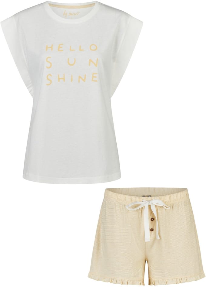 By Louise Dames Korte Pyjama Set Shortama Wit/Geel - Maat M