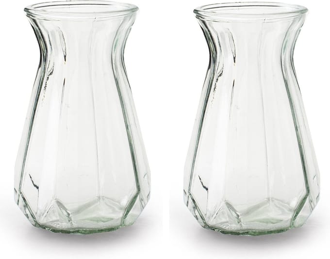 Jodeco Bloemenvaas - 2x stuks - Stijlvol model - helder/transparant glas - H18 x D11,5 cm