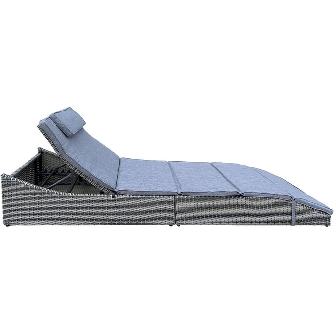 Kubu Split Ligstoel Set - grijs Poly Rotan, Stalen Frame.
