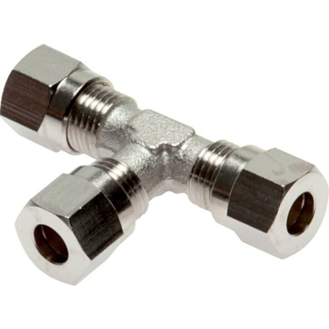 4LL Vernikkeld Brass T-stuk Snijringkoppeling 100bar ISO 8434-1 [2 Stuks]