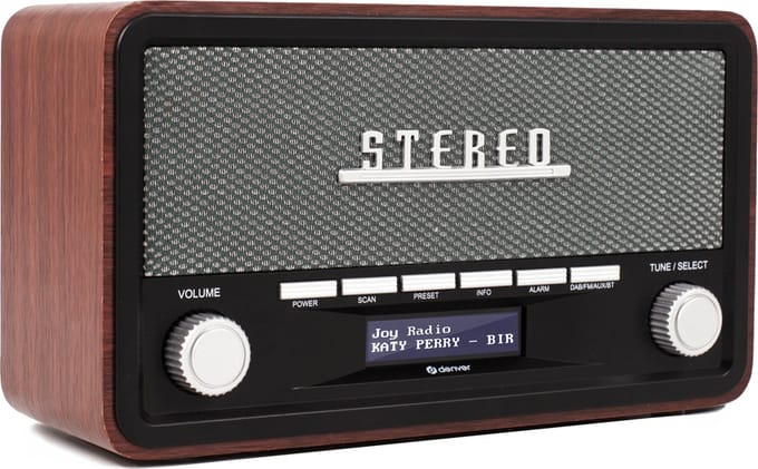 Denver DAB Radio - Retro Radio - Bluetooth - DAB+/ FM - Dimbaar - Batterijen & Netstroom - DAB18