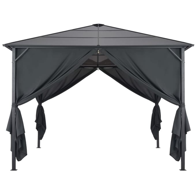 vidaXL - Prieel - met - gordijn - 3x3 - m - aluminium - zwart