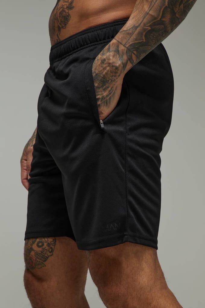 Tall Man Active Zip Pockets Stretch 7inch Gym Short | Black | Size Medium