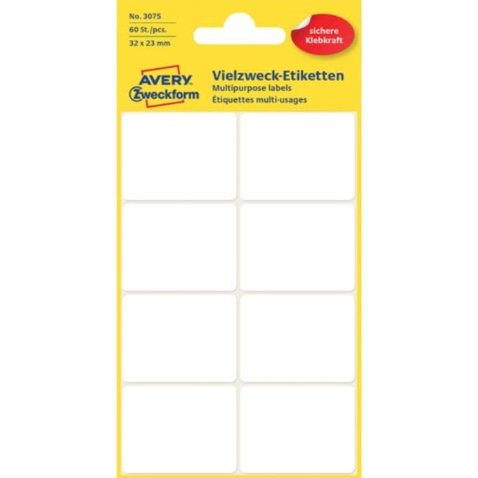 Etiket avery zweckform 3075 32x23mm wit 60 Etiketten