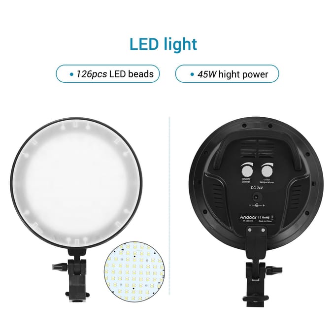 Kit Lumière LED Softbox de Photographie de Studio Professionnel Andoer Incluant Softboxes 50*70cm * 2 + 45W EU Plug black